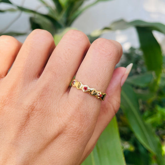 18K Gold Plated Geometric Band Gemstone Ring – Minimalist Stacking TGR1035 RM-1766