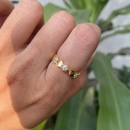 18K Gold Plated Geometric Band Gemstone Ring – Minimalist Stacking TGR1035 RM-1766