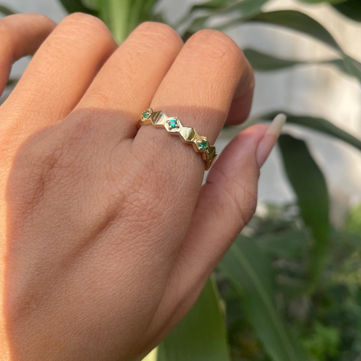 18K Gold Plated Geometric Band Gemstone Ring – Minimalist Stacking TGR1035 RM-1766
