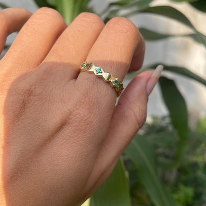 18K Gold Plated Geometric Band Gemstone Ring – Minimalist Stacking TGR1035 RM-1766