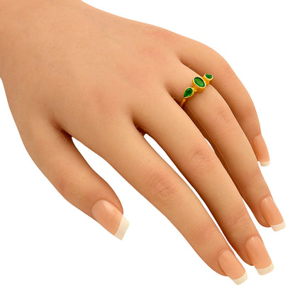 18K Gold Plated Triple Stone Oval and Pear Gemstone Ring – Modern Design TGR1037 RM-1756