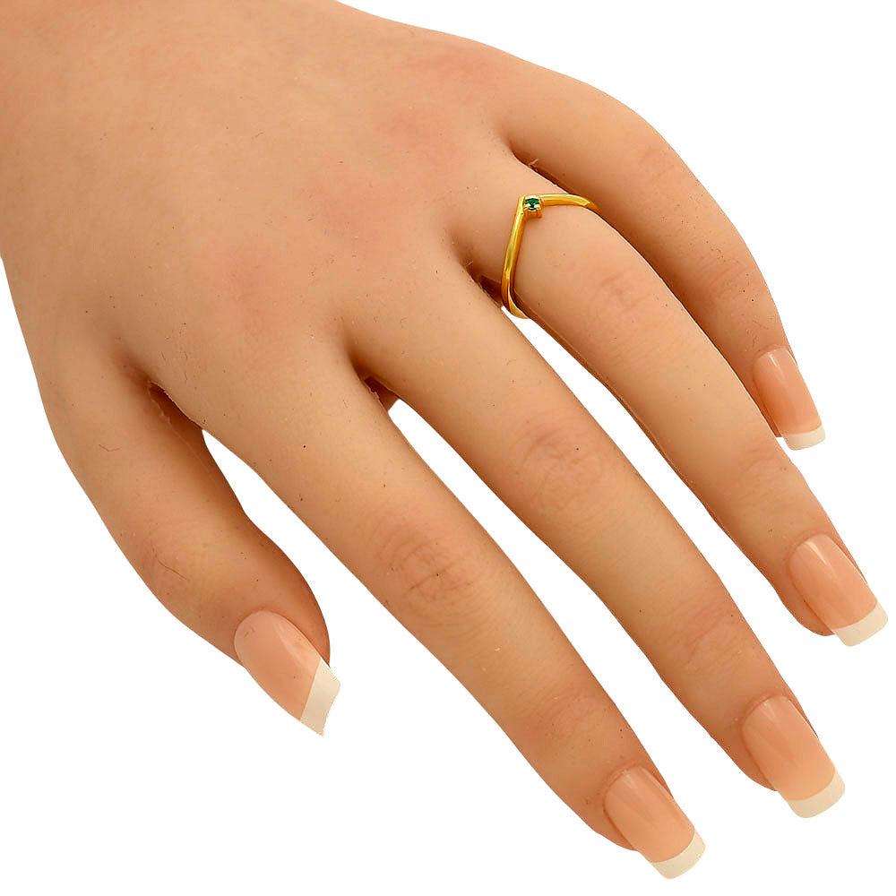 18K Gold Plated V-Shaped Gemstone Ring – Minimalist Stacking Band TGR1038 RM-1768