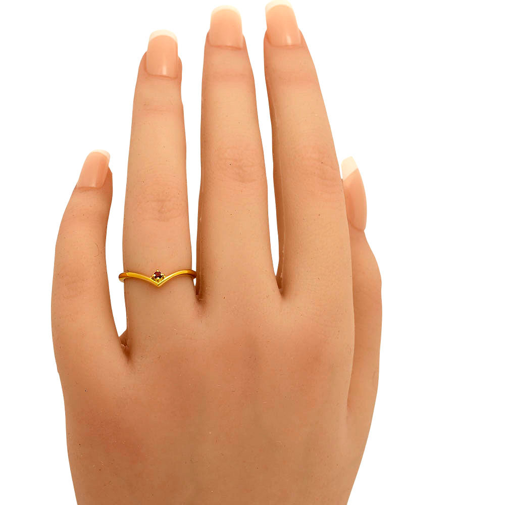 18K Gold Plated V-Shaped Gemstone Ring – Minimalist Stacking Band TGR1038 RM-1768
