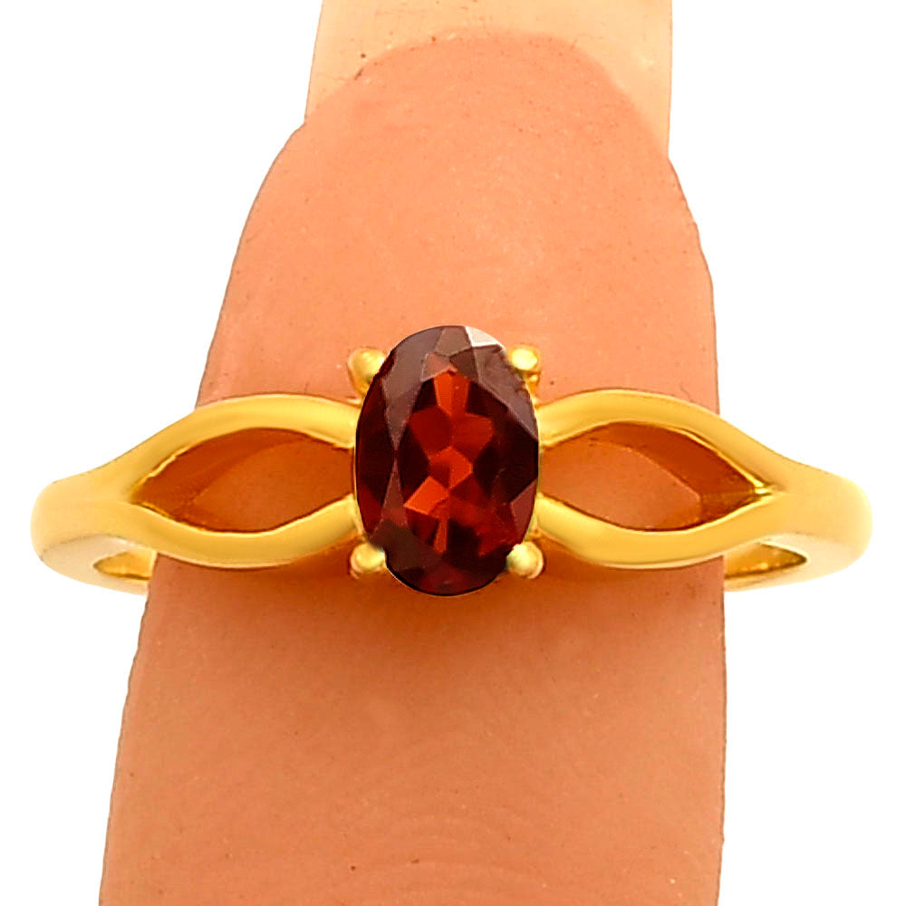 18K Gold Plated Brass Oval Birthstone Ring – Elegant Interlaced Band TGR1040 RM-1763