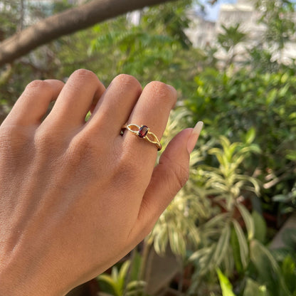18K Gold Plated Oval Birthstone Ring – Elegant Interlaced Band TGR1040 RM-1763