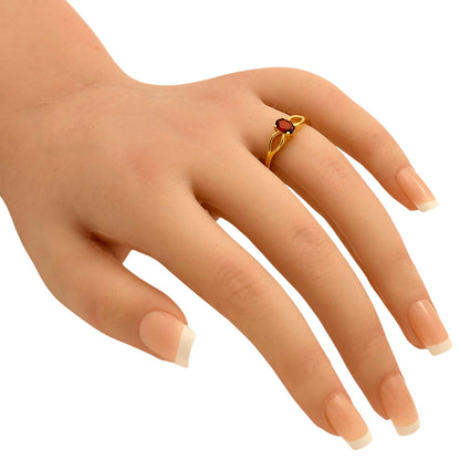 18K Gold Plated Brass Oval Birthstone Ring – Elegant Interlaced Band TGR1040 RM-1763