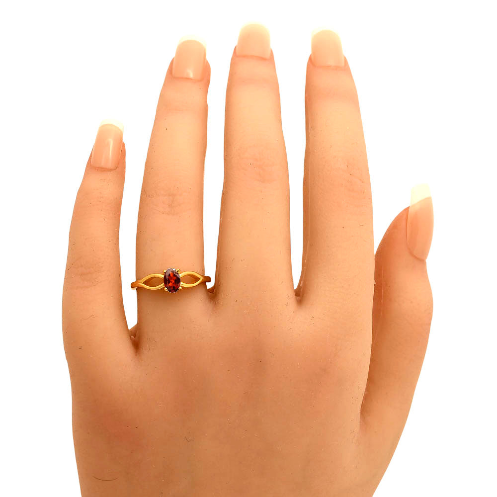18K Gold Plated Brass Oval Birthstone Ring – Elegant Interlaced Band TGR1040 RM-1763