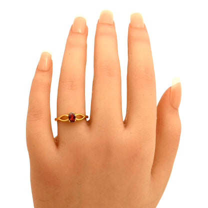 18K Gold Plated Brass Oval Birthstone Ring – Elegant Interlaced Band TGR1040 RM-1763