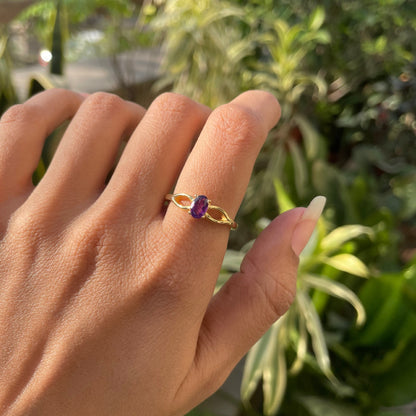 18K Gold Plated Oval Birthstone Ring – Elegant Interlaced Band TGR1040 RM-1763