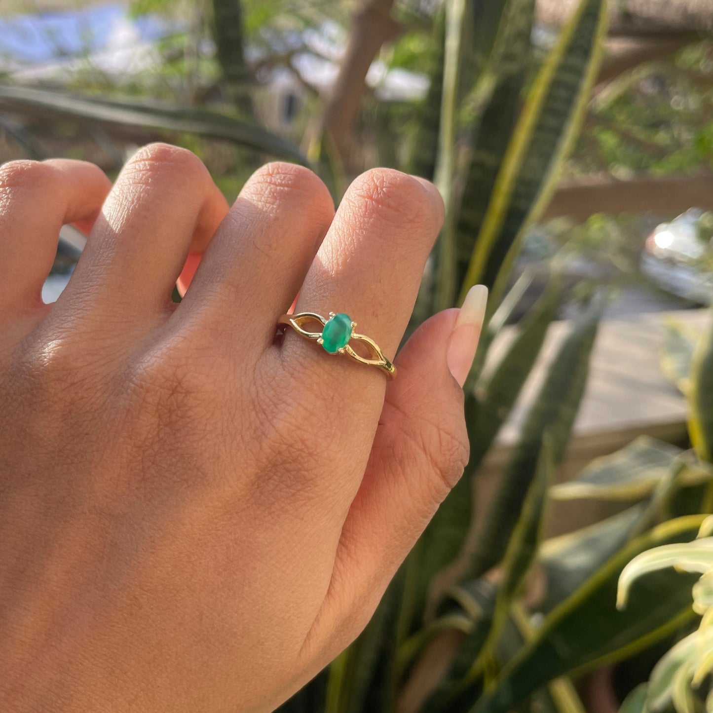 18K Gold Plated Oval Birthstone Ring – Elegant Interlaced Band TGR1040 RM-1763