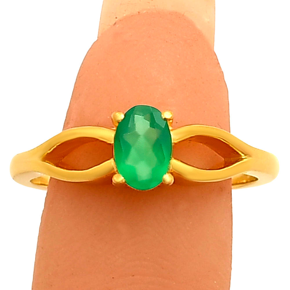 18K Gold Plated Brass Oval Birthstone Ring – Elegant Interlaced Band TGR1040 RM-1763