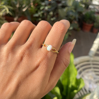 18K Gold Plated Oval Birthstone Ring – Elegant Interlaced Band TGR1040 RM-1763