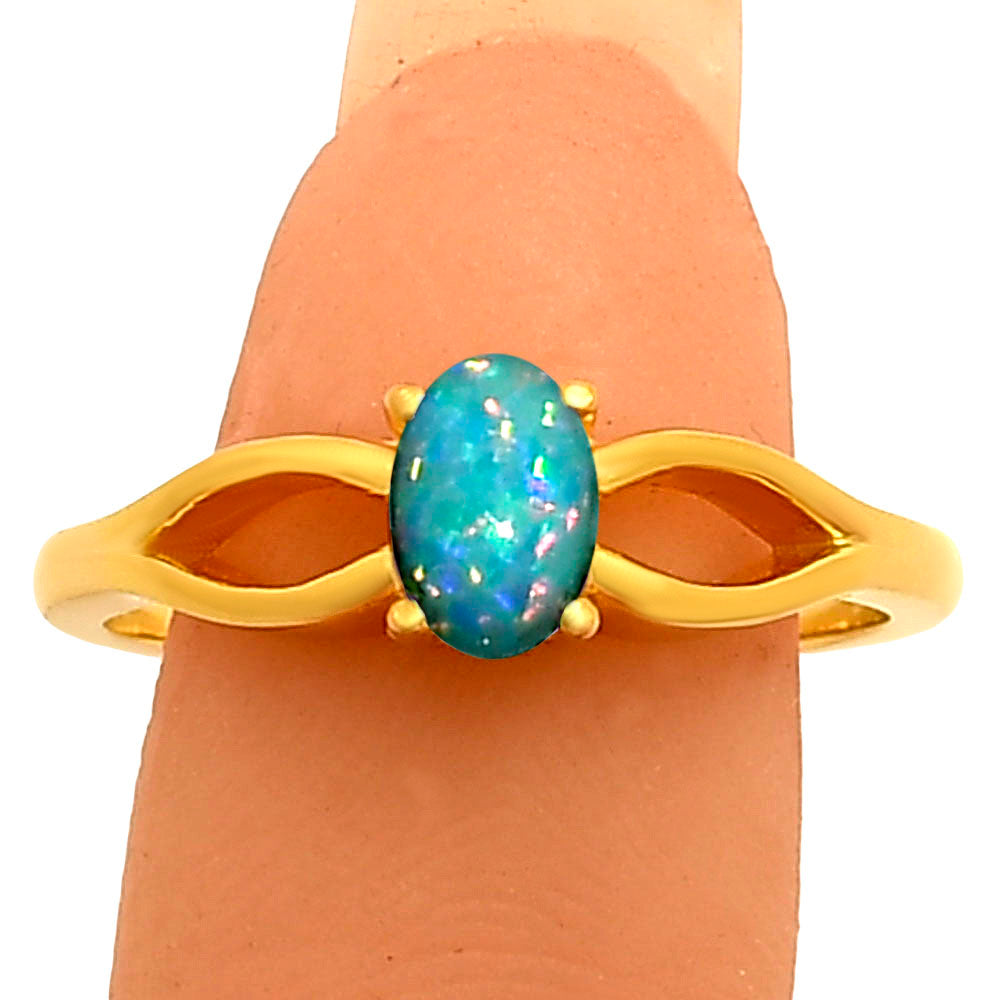 18K Gold Plated Brass Oval Birthstone Ring – Elegant Interlaced Band TGR1040 RM-1763