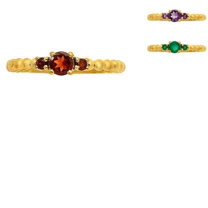 18K Gold Plated Colorful Three Stone Ring – Minimal Beaded Style TGR1041 RM-1047