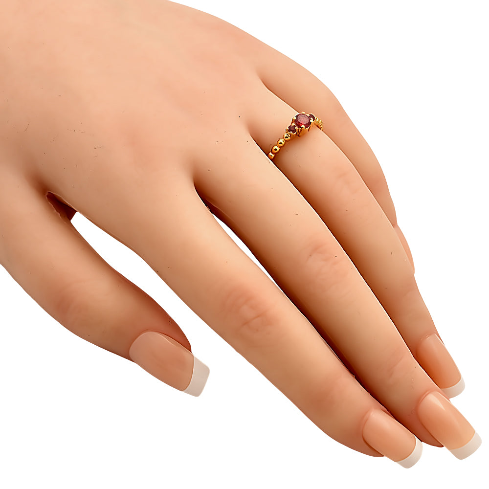 18K Gold Plated Colorful Three Stone Ring – Minimal Beaded Style TGR1041 RM-1047