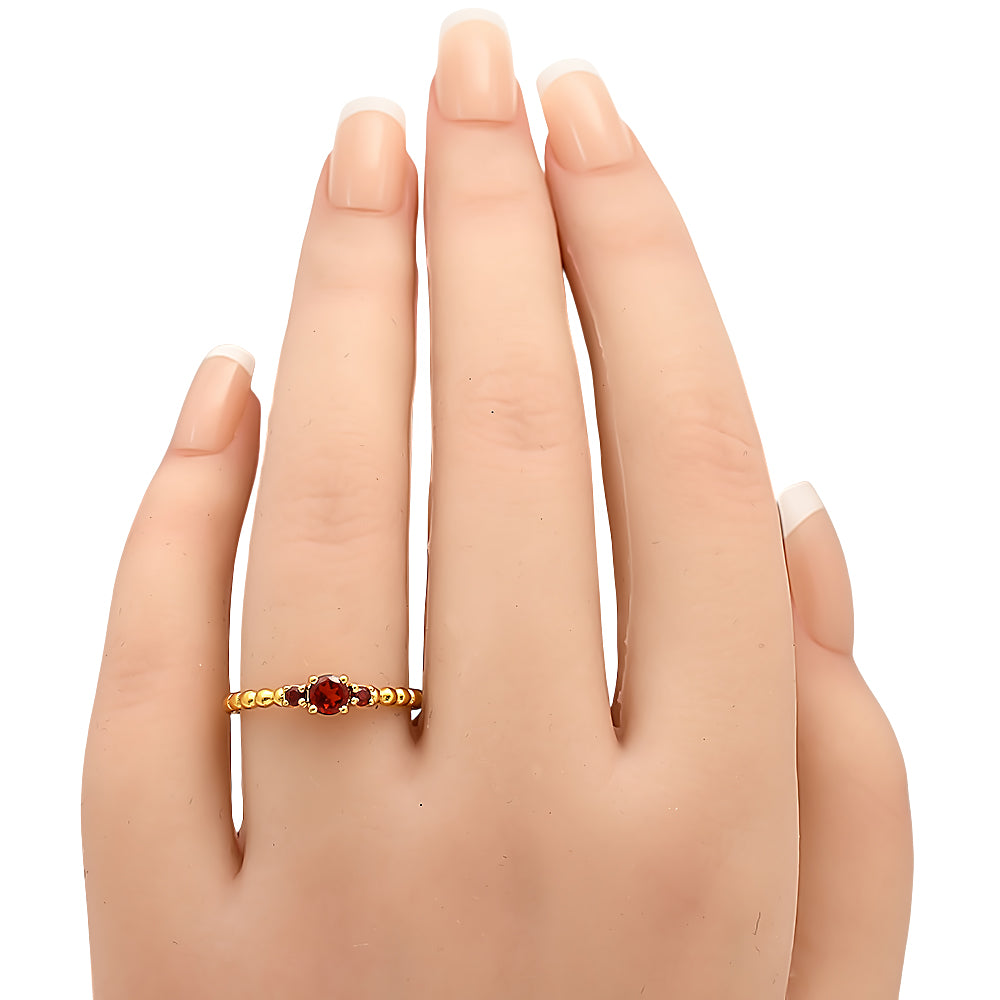 18K Gold Plated Colorful Three Stone Ring – Minimal Beaded Style TGR1041 RM-1047