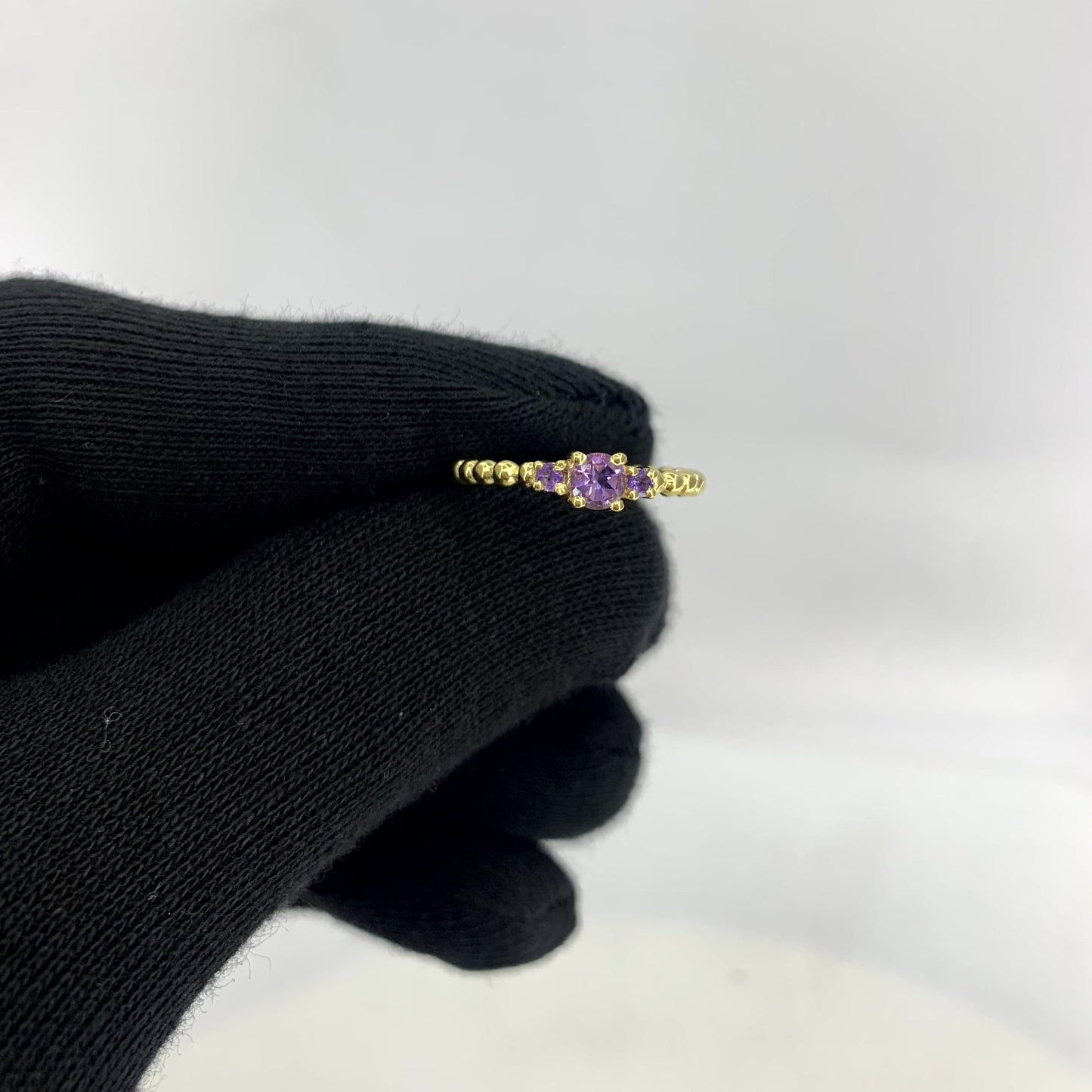 18K Gold Plated Colorful Three Stone Ring – Minimal Beaded Style TGR1041 RM-1047