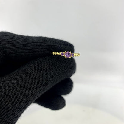 18K Gold Plated Colorful Three Stone Ring – Minimal Beaded Style TGR1041 RM-1047