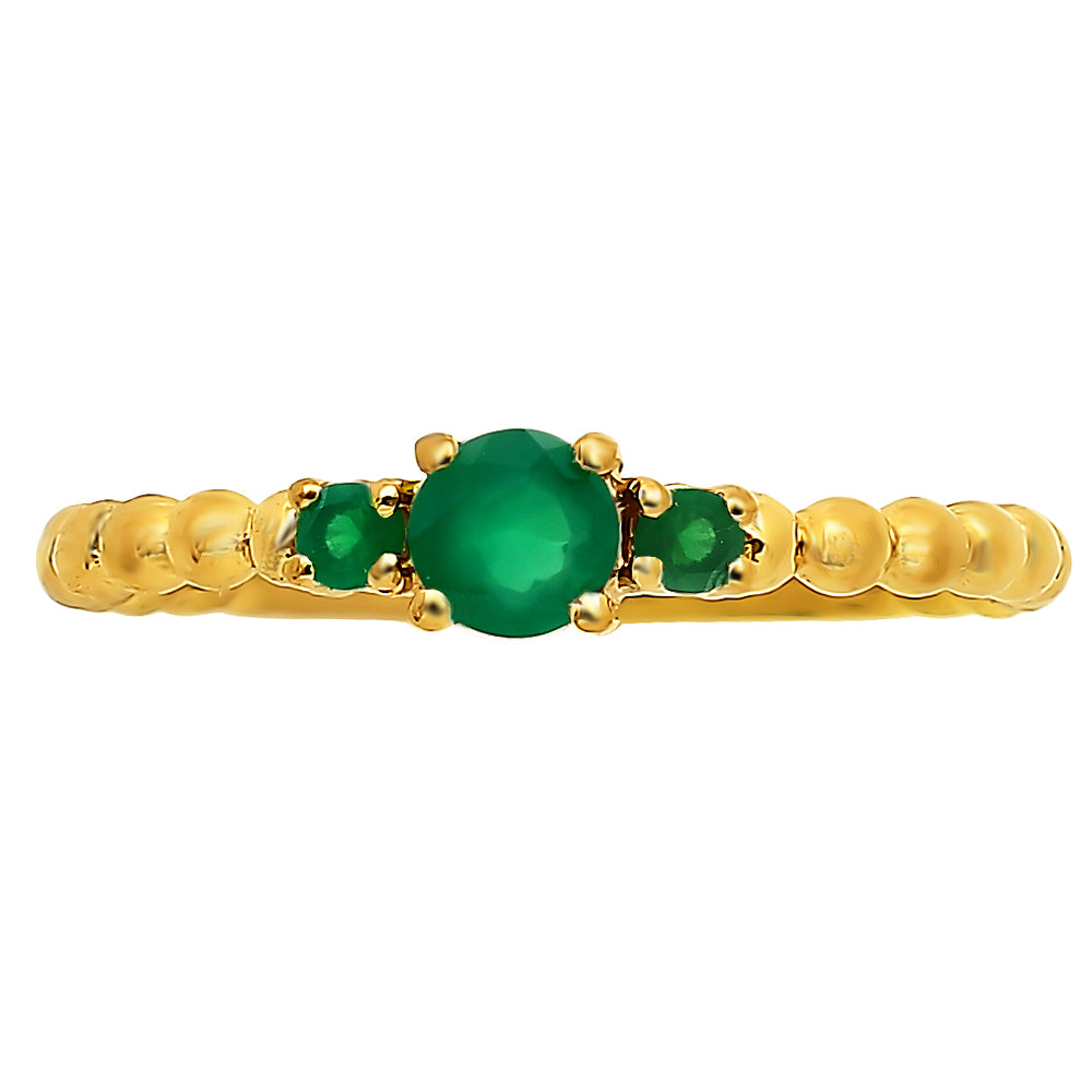 18K Gold Plated Colorful Three Stone Ring – Minimal Beaded Style TGR1041 RM-1047