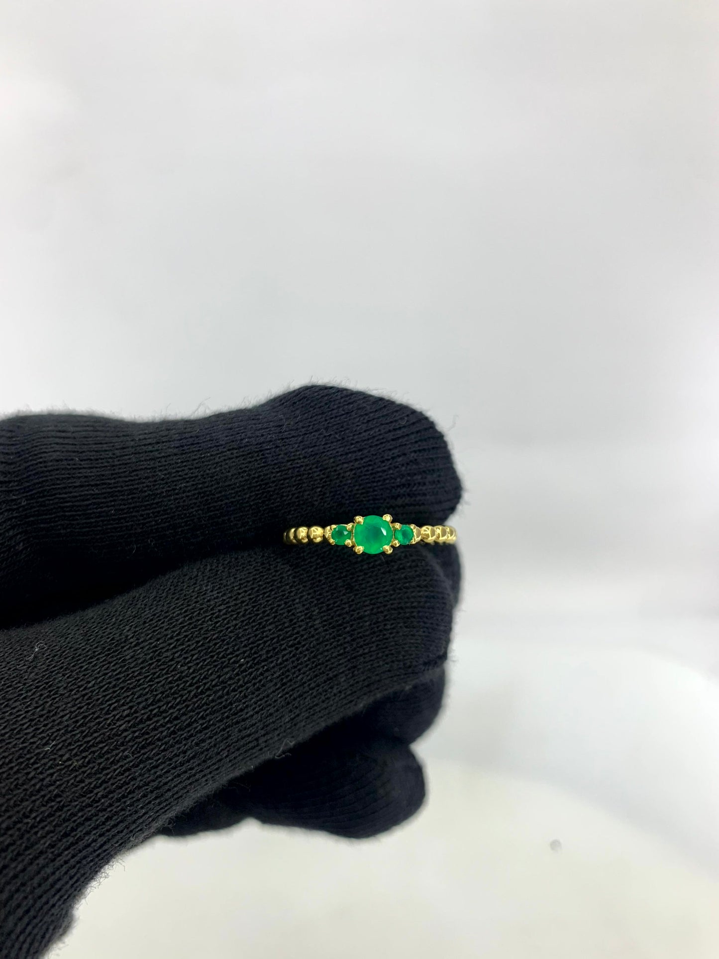 18K Gold Plated Colorful Three Stone Ring – Minimal Beaded Style TGR1041 RM-1047