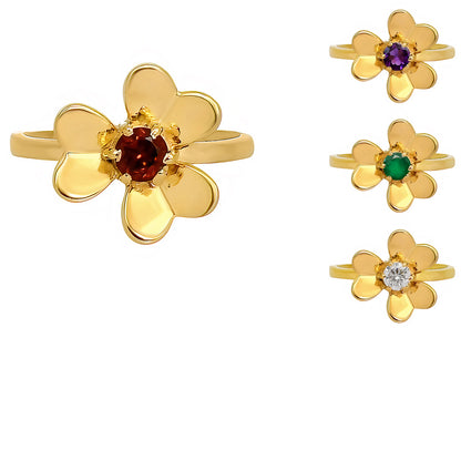 18K Gold Over Brass Petal Flower Ring with Colorful Round Gemstone TGR1044 RM-1771