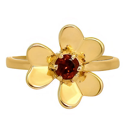 18K Gold Over Brass Petal Flower Ring with Colorful Round Gemstone TGR1044 RM-1771