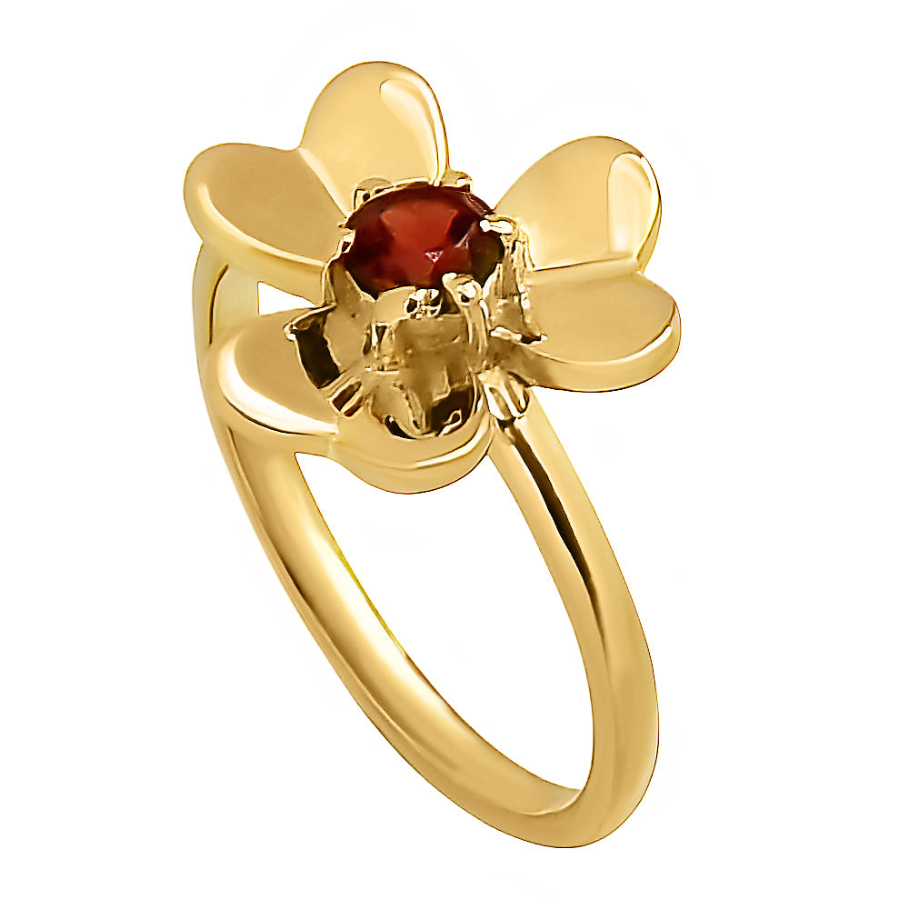 18K Gold Over Brass Petal Flower Ring with Colorful Round Gemstone TGR1044 RM-1771