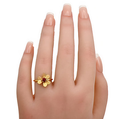 18K Gold Over Brass Petal Flower Ring with Colorful Round Gemstone TGR1044 RM-1771
