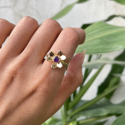 18K Gold Plated Petal Flower Ring with Colorful Round Gemstone TGR1044 RM-1771