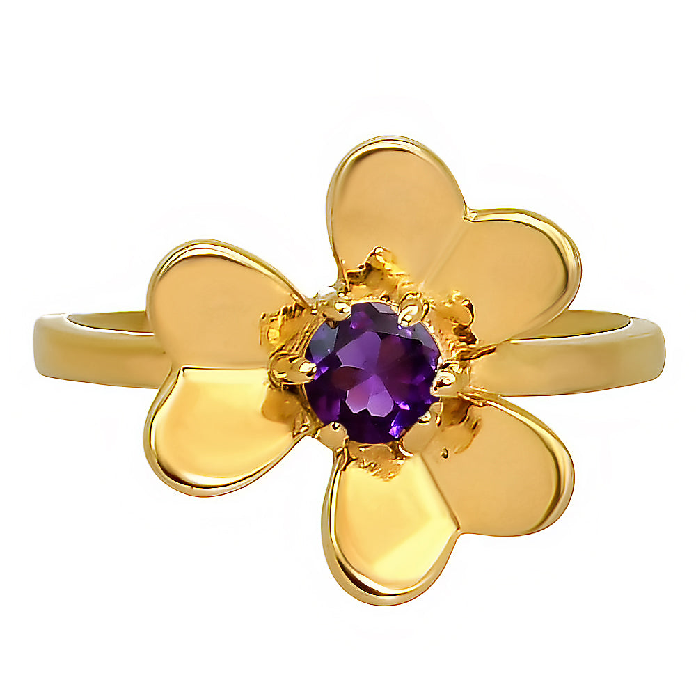 18K Gold Over Brass Petal Flower Ring with Colorful Round Gemstone TGR1044 RM-1771