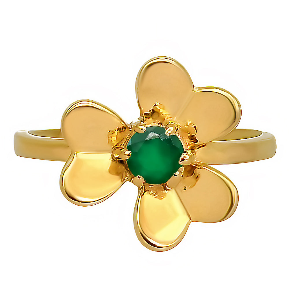 18K Gold Over Brass Petal Flower Ring with Colorful Round Gemstone TGR1044 RM-1771