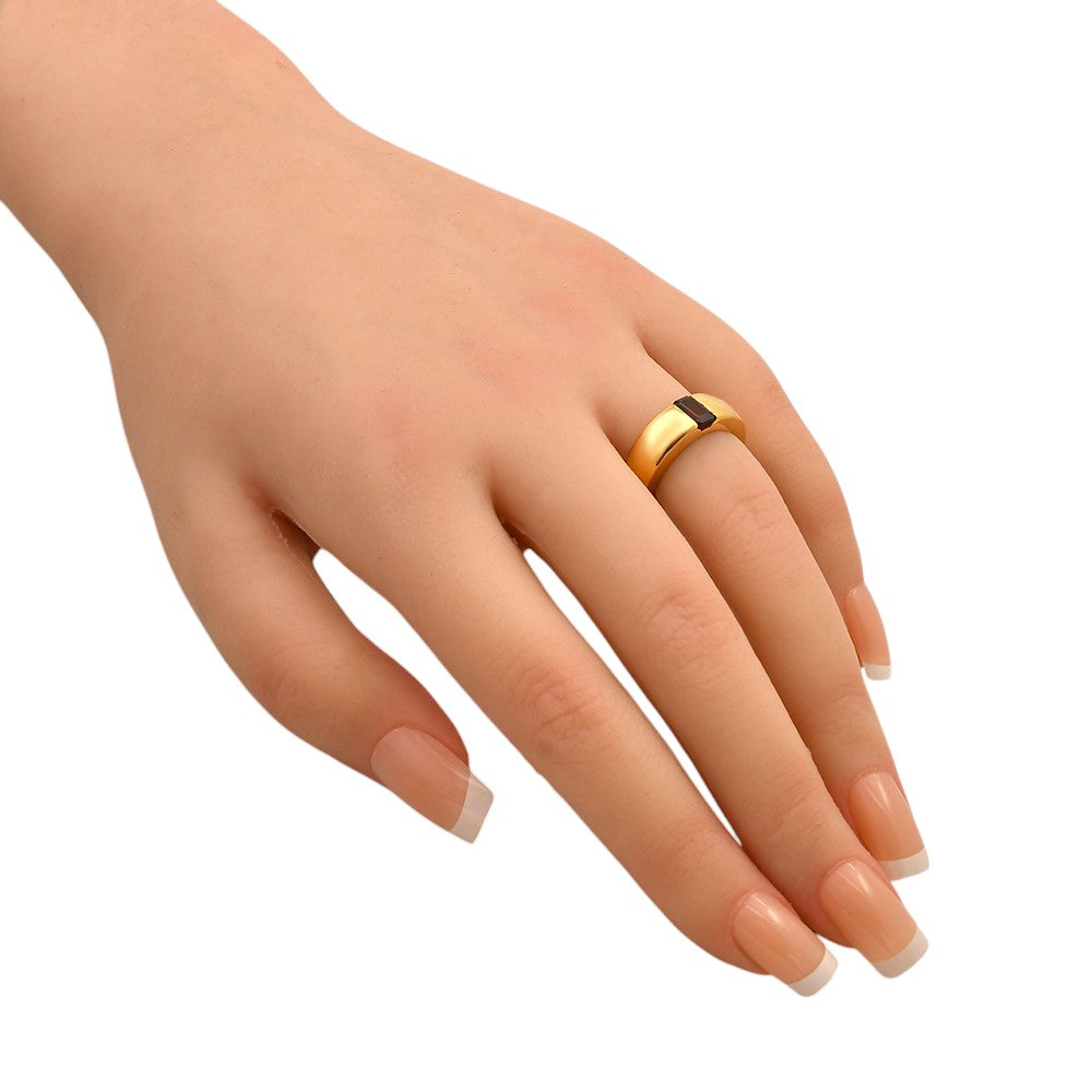 18K Gold Over Brass Baguette Stone Ring – Sleek Contemporary Band TGR1045 RM-1772