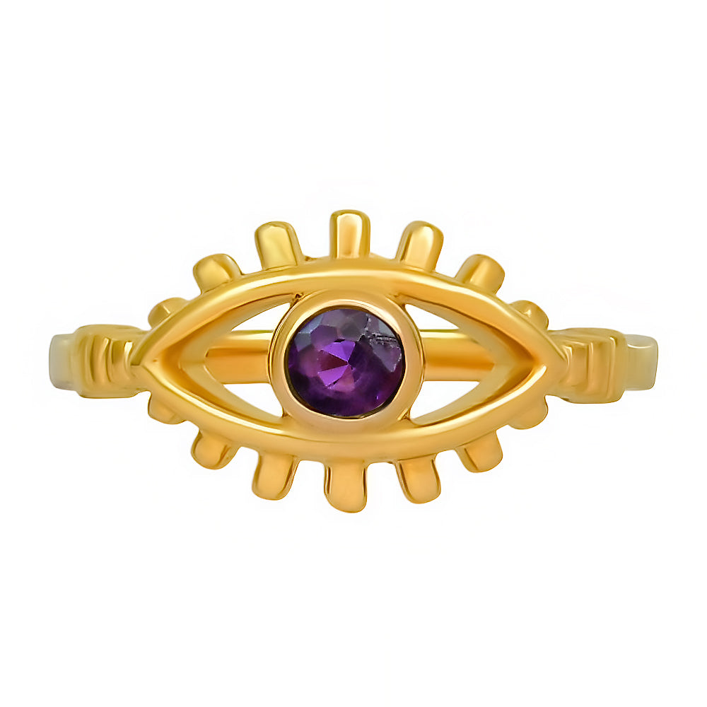 18K Gold Plated Eye Design Gemstone Ring – Boho Statement Style TGR1046 RM-1773