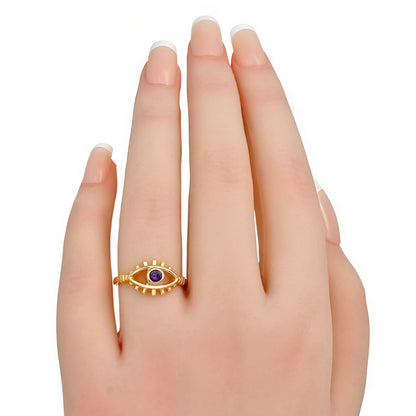 18K Gold Plated Eye Design Gemstone Ring – Boho Statement Style TGR1046 RM-1773