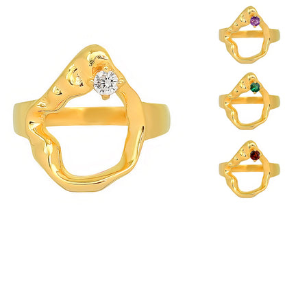 18K Gold Plated Organic Open Shape Gemstone Ring – Modern Art Style TGR1047 RM-1774