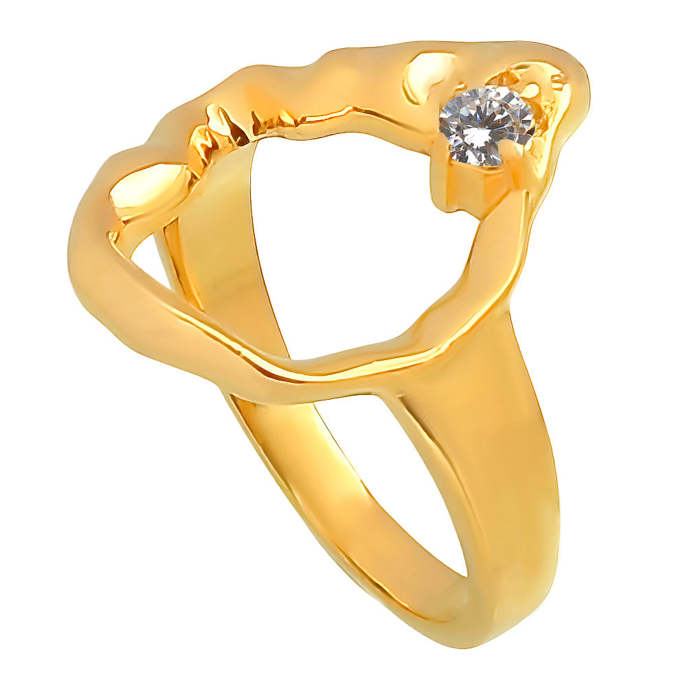18K Gold Plated Organic Open Shape Gemstone Ring – Modern Art Style TGR1047 RM-1774