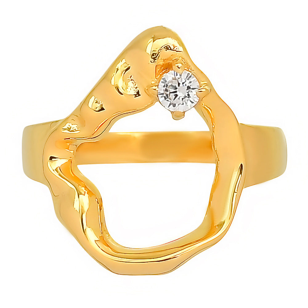 18K Gold Plated Organic Open Shape Gemstone Ring – Modern Art Style TGR1047 RM-1774