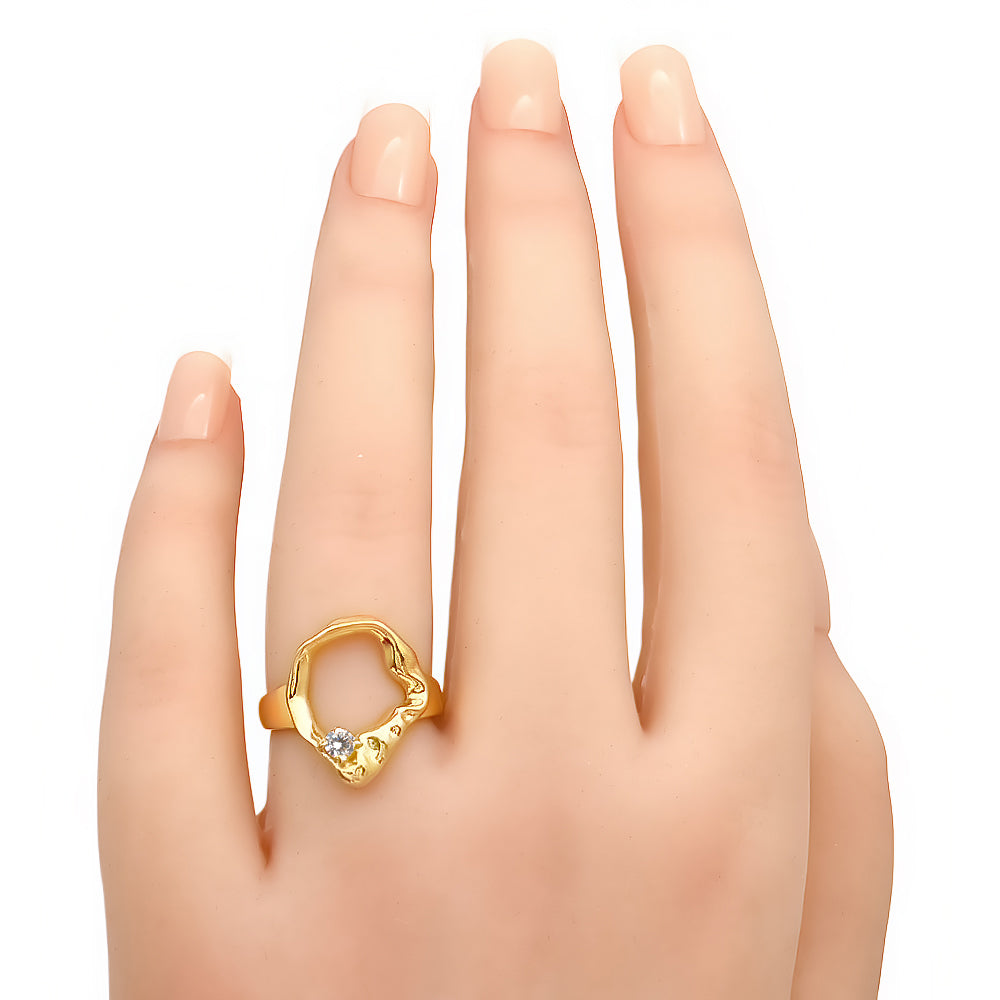 18K Gold Plated Organic Open Shape Gemstone Ring – Modern Art Style TGR1047 RM-1774