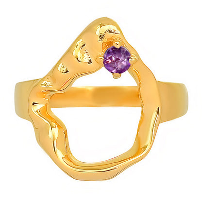 18K Gold Plated Organic Open Shape Gemstone Ring – Modern Art Style TGR1047 RM-1774