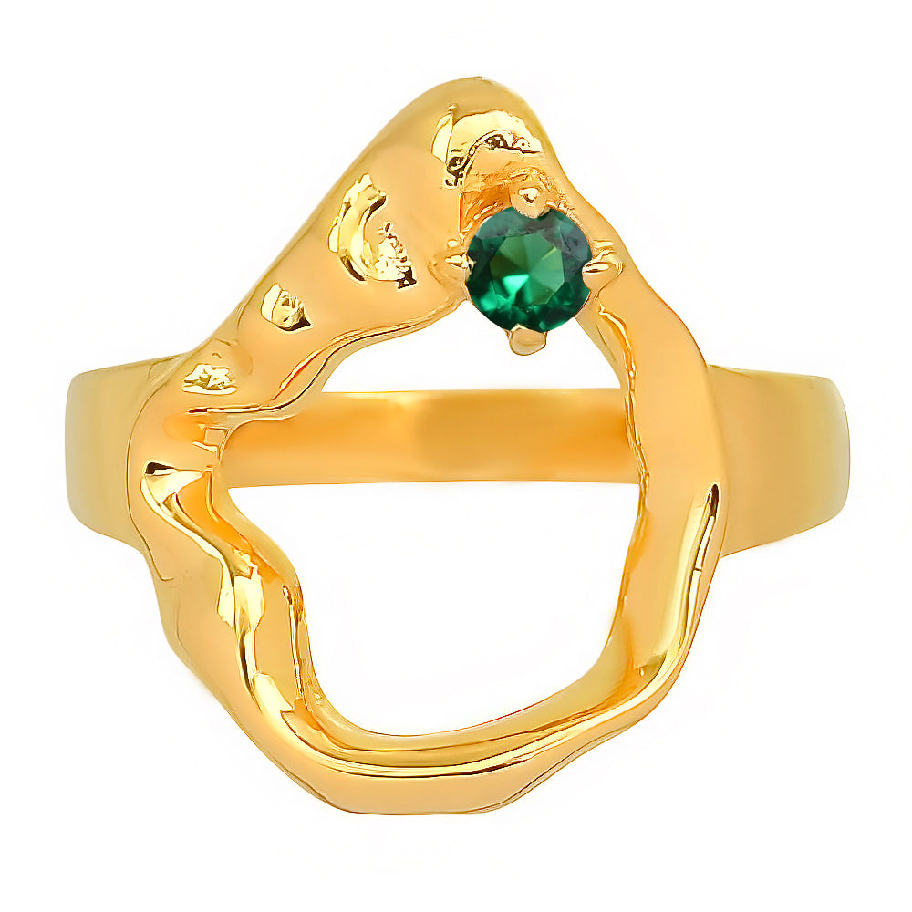 18K Gold Plated Organic Open Shape Gemstone Ring – Modern Art Style TGR1047 RM-1774