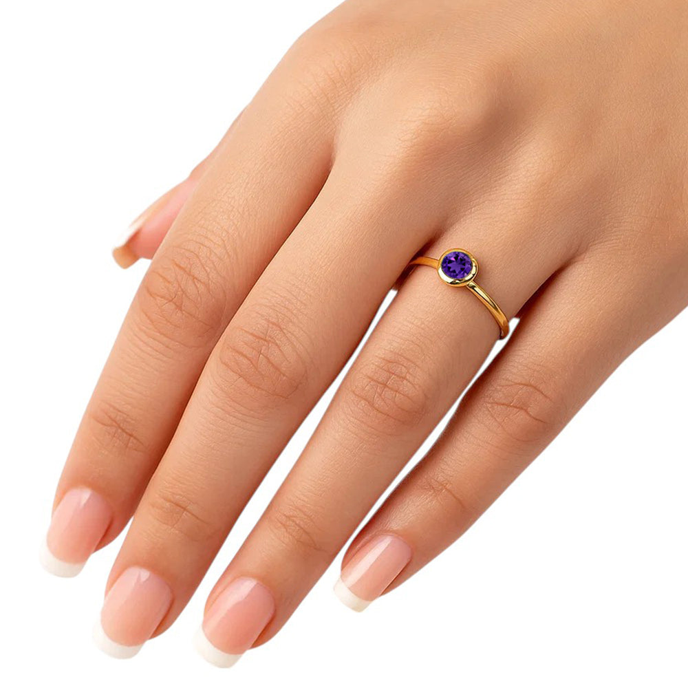 18K Gold Plated Bezel Set Round Stone Stackable Ring – Classic Design TGR1049 RM-1775