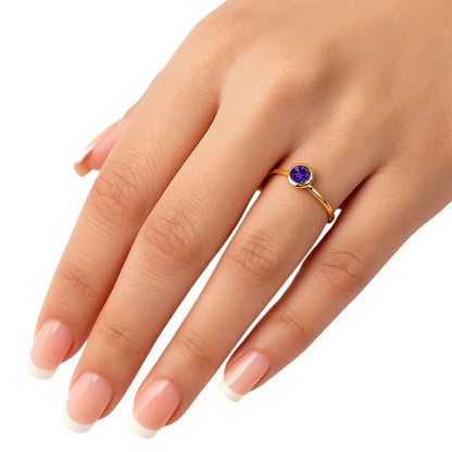 18K Gold Plated Bezel Set Round Stone Stackable Ring – Classic Design TGR1049 RM-1775