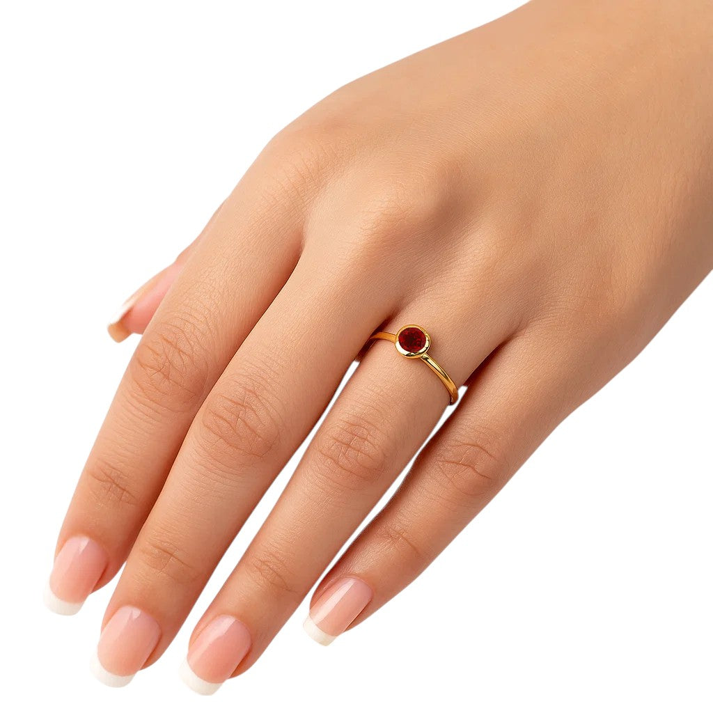 18K Gold Plated Bezel Set Round Stone Stackable Ring – Classic Design TGR1049 RM-1775