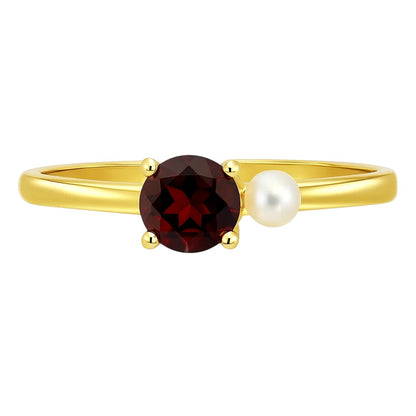 18K Gold Over Brass Pearl and Gemstone Ring – Dainty Stackable Band TGR1050 RM-1776