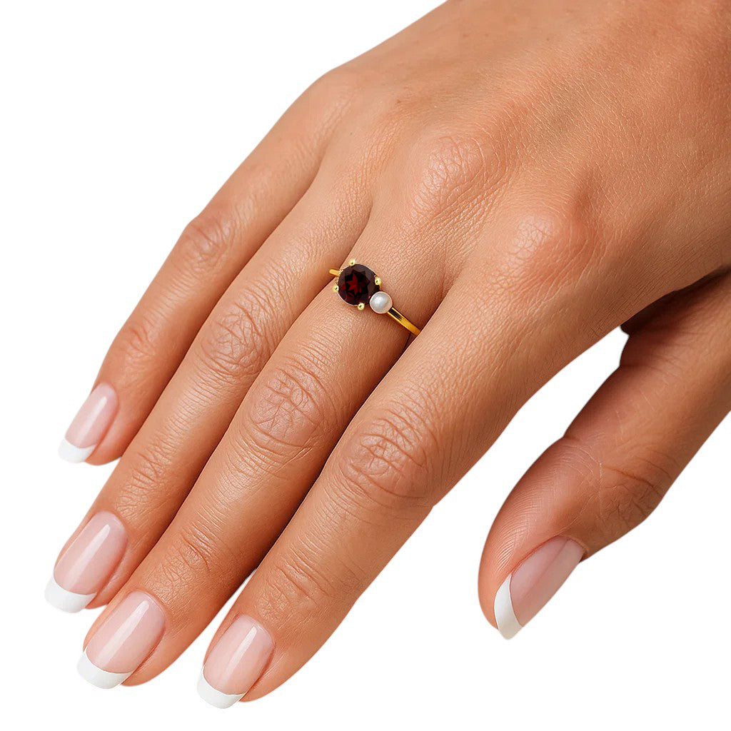 18K Gold Over Brass Pearl and Gemstone Ring – Dainty Stackable Band TGR1050 RM-1776