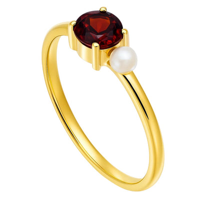 18K Gold Over Brass Pearl and Gemstone Ring – Dainty Stackable Band TGR1050 RM-1776