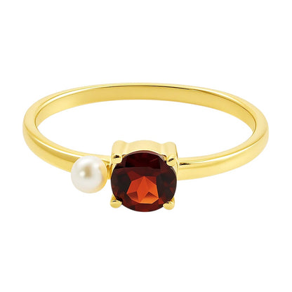 18K Gold Over Brass Pearl and Gemstone Ring – Dainty Stackable Band TGR1050 RM-1776