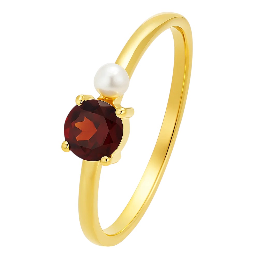 18K Gold Over Brass Pearl and Gemstone Ring – Dainty Stackable Band TGR1050 RM-1776