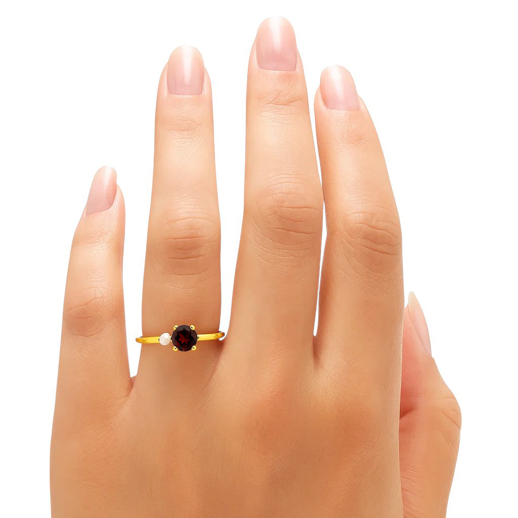 18K Gold Over Brass Pearl and Gemstone Ring – Dainty Stackable Band TGR1050 RM-1776