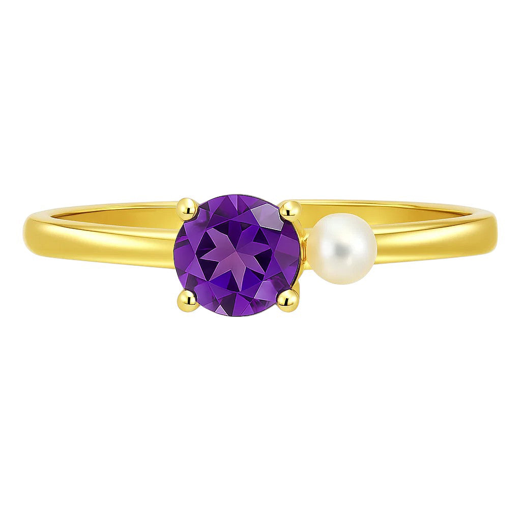 18K Gold Over Brass Pearl and Gemstone Ring – Dainty Stackable Band TGR1050 RM-1776